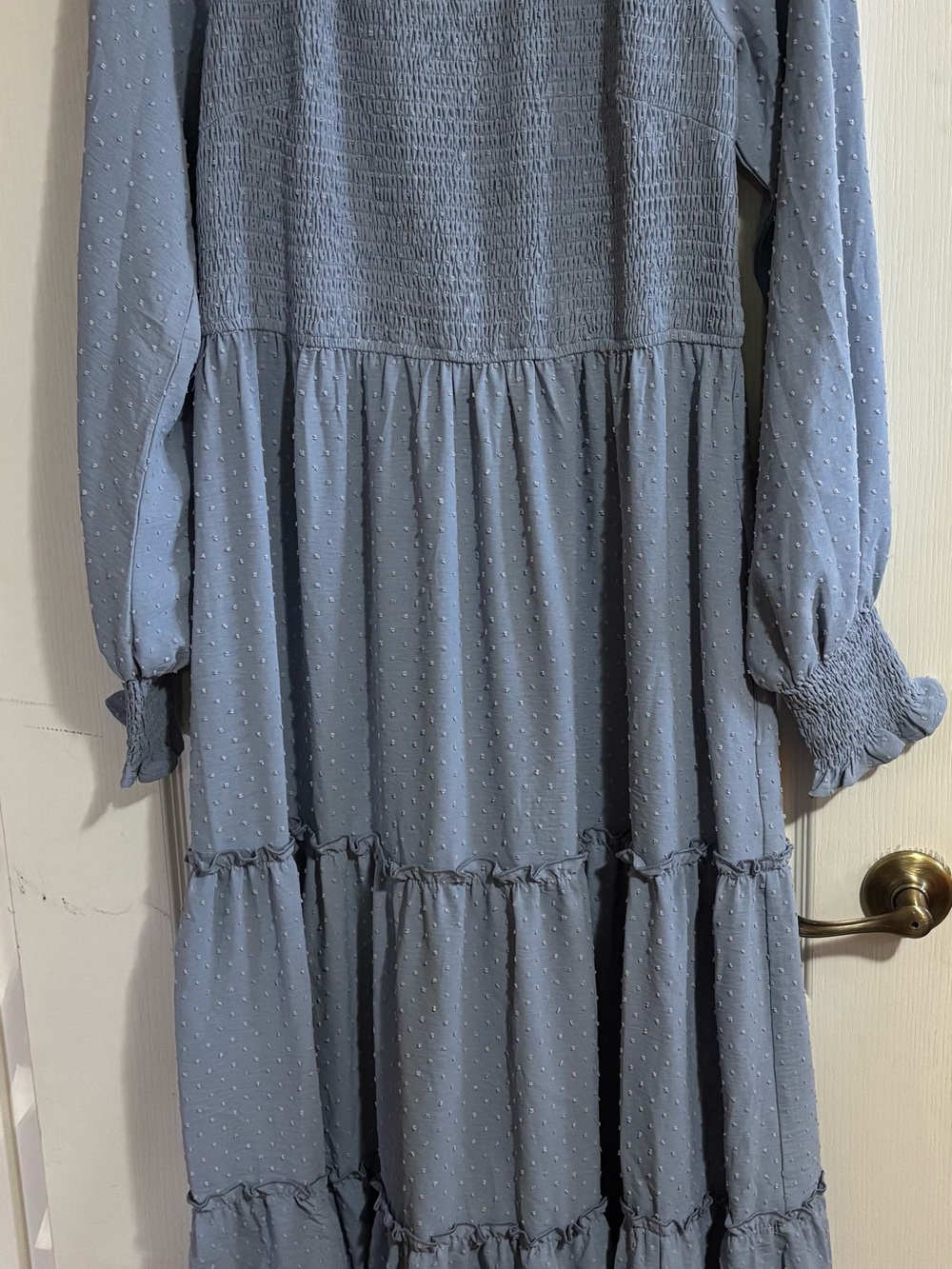 Smocked Tiered Dress in Light Blue
